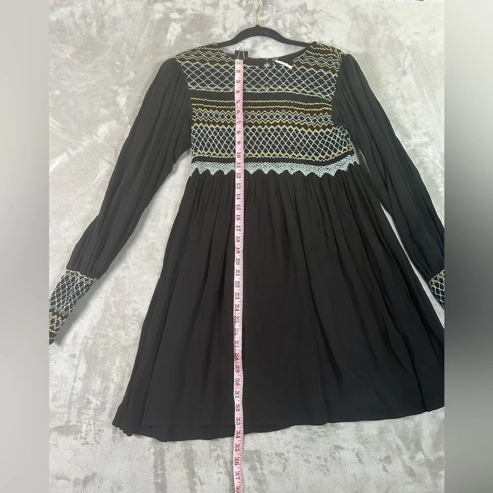 Free people late night picnic smocked long sleeve embroidered dress - Picture 11 of 13